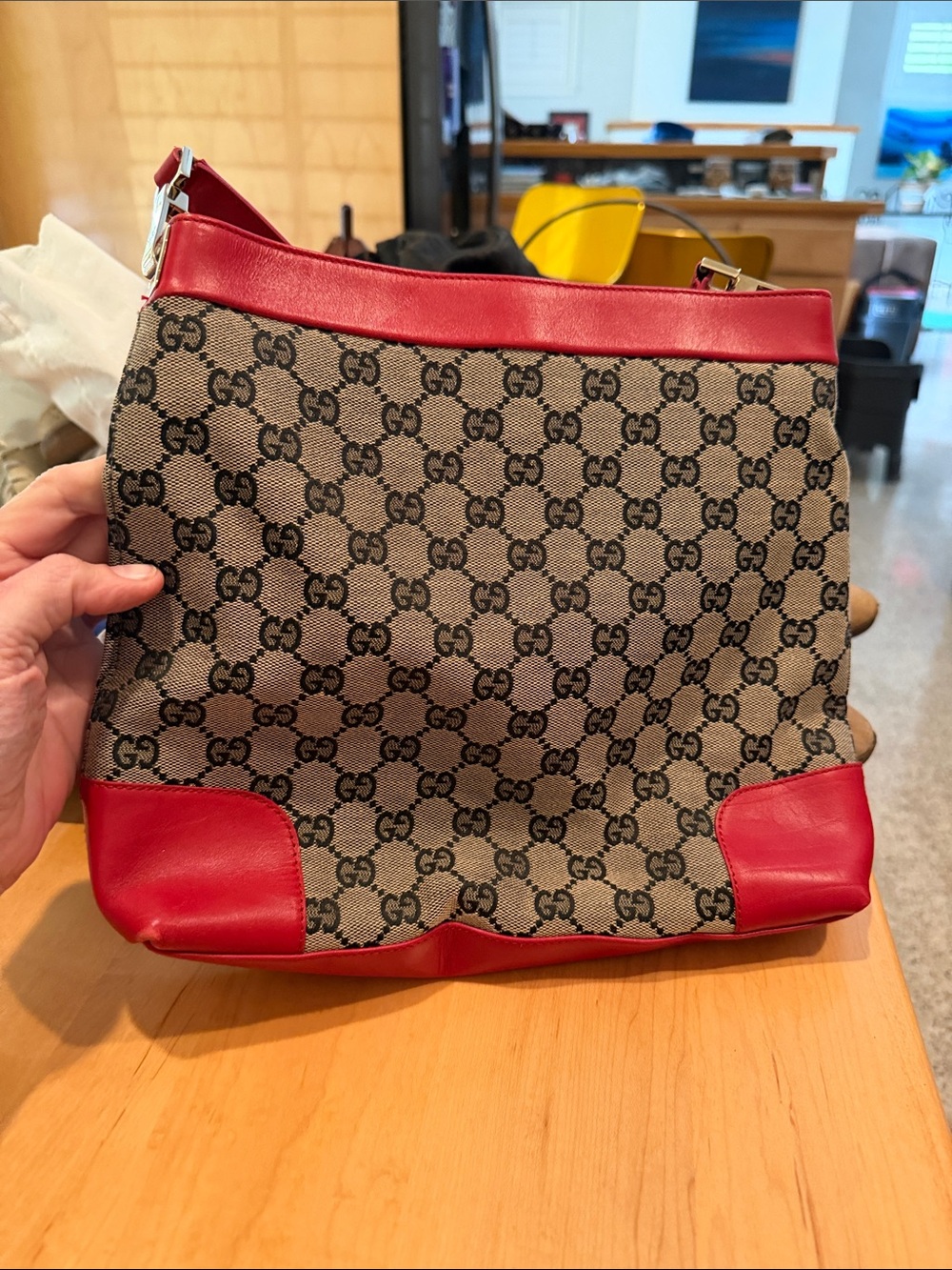 Gucci Jackie GG Canvas Red Leather Shoulder Bag 001 3306 Never Used
